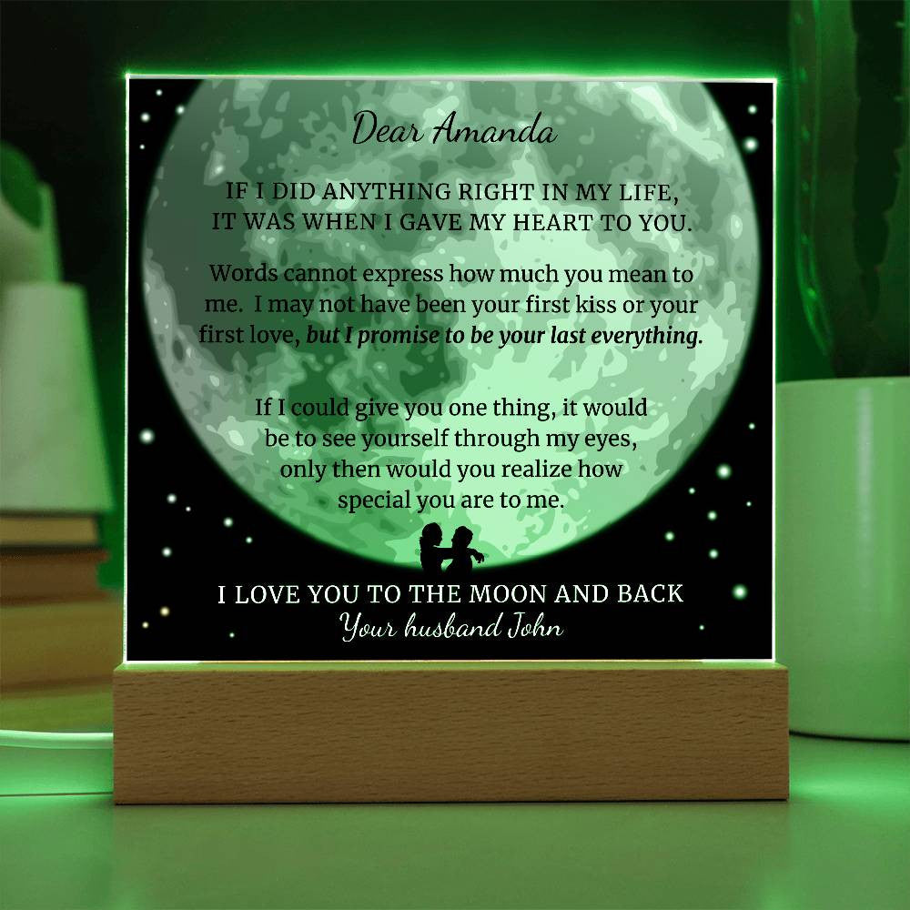 Custom Moon Acrylic Plaque, To the Moon and Back Sentimental Anniversary Gifts for Her, Optional Necklace Upgrade