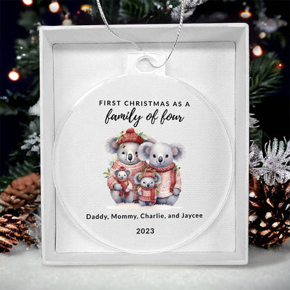 First Christmas as a Family of Four, Custom Acrylic Ornament For New Baby or Blended Family