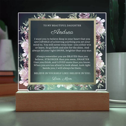 Personalized To Daughter Gift, Message LED Lighted Acrylic Plaque with Optional Necklace Keepsake (white text)