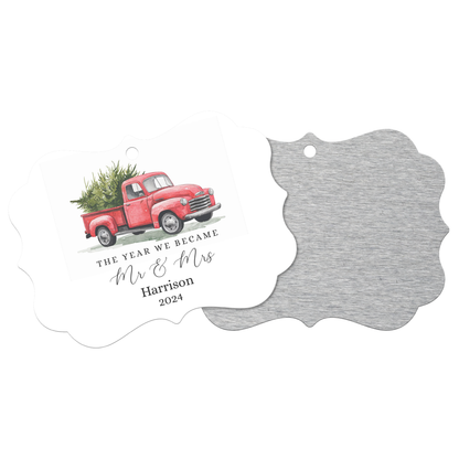 Red Truck Personalized Mr and Mrs Ornament for Newlyweds