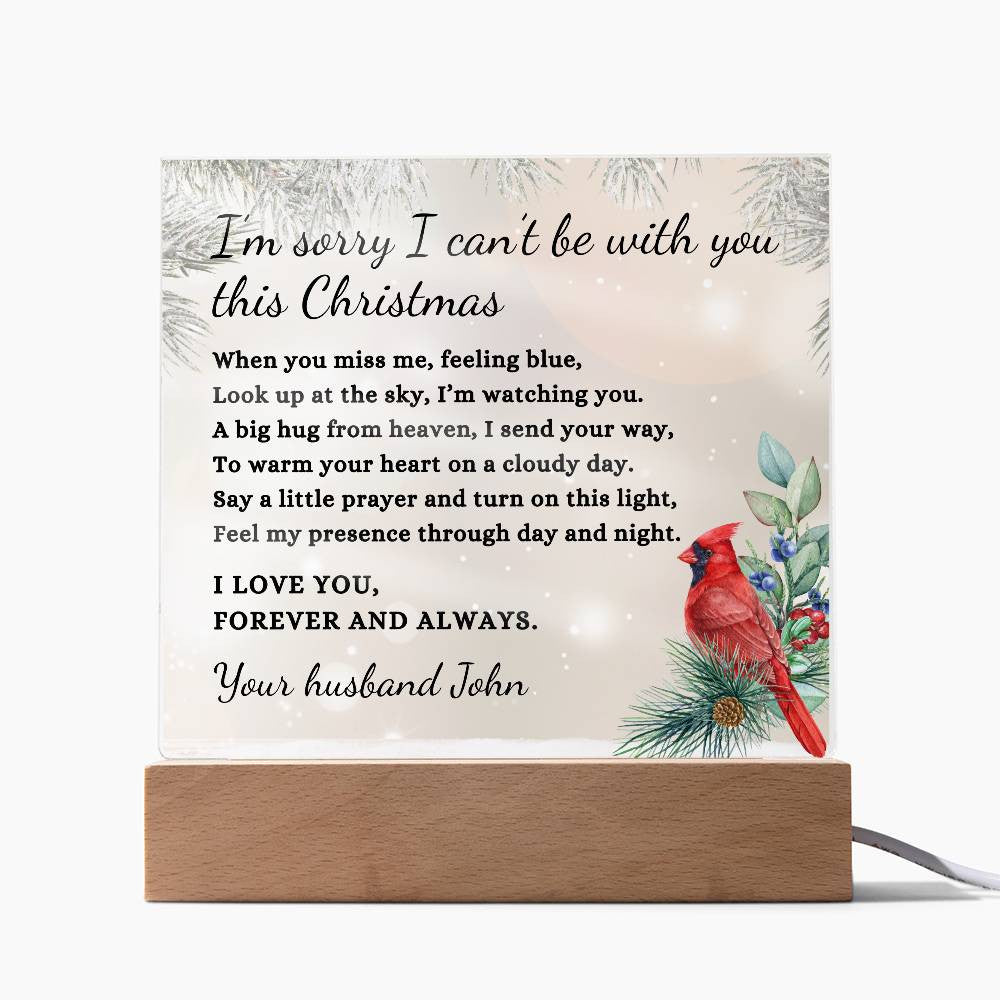 Custom Christmas Sympathy Gift, Cardinal Bird Condolence LED Light Personalized Memorial Poem on Acrylic Plaque