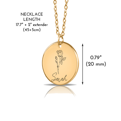 So Proud of You, Congratulations Graduate Engraved Name Birth Flower Coin Necklace