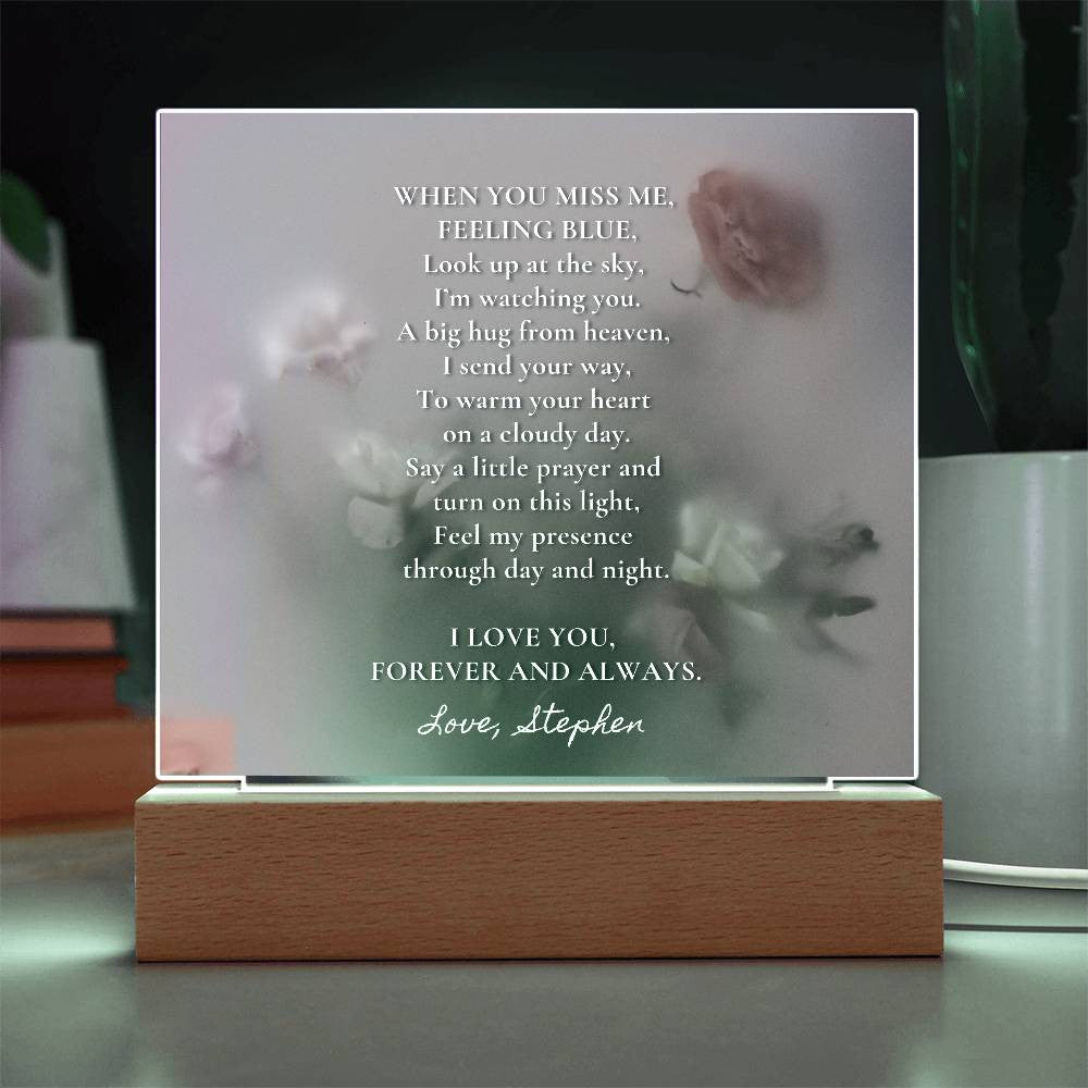 Sympathy Gift for Loss of Husband, Lighted Memorial Acrylic Plaque with Poem