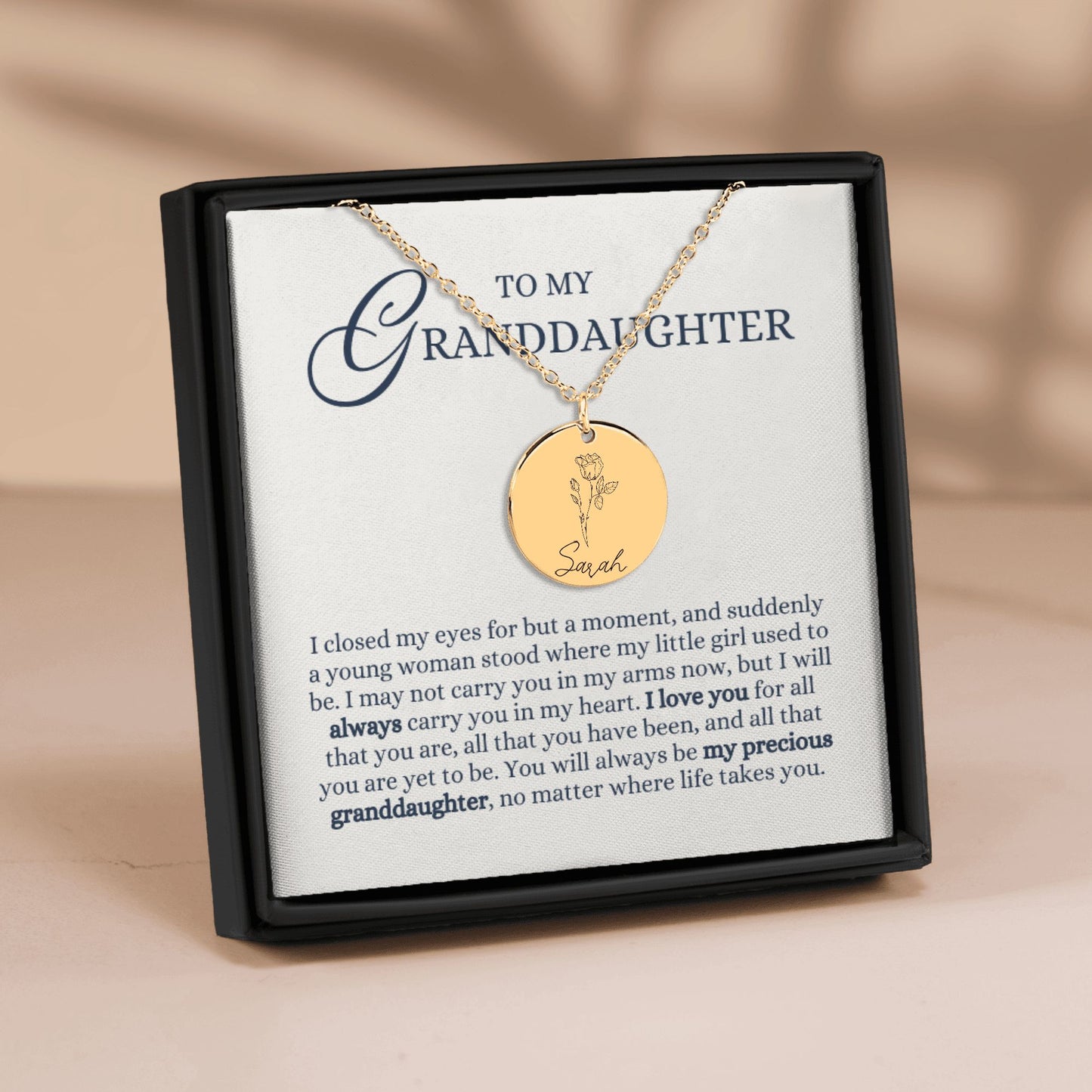 To my Granddaughter Gift, All You are Yet to be, Laser Engraved Personalized Birth Flower Pendant Name Necklace