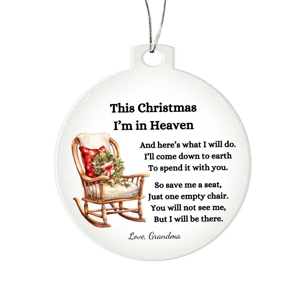 Christmas in Heaven Memorial Condolence Gift, Vintage Rocking Chair Custom Name Acrylic Ornament