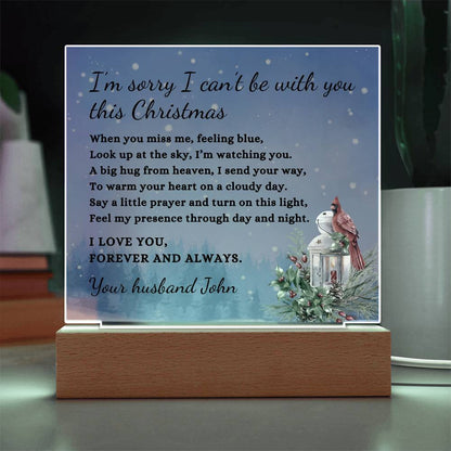 Christmas Cardinal Custom Sympathy Gift, Condolence LED Lighted Personalized Memorial Poem on Acrylic Plaque