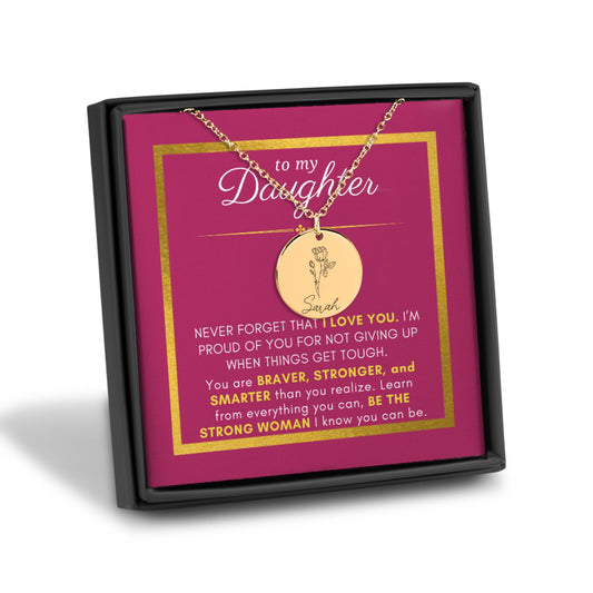 Gift For Daughter, Braver Stronger Smarter, Name & Birth Flower Necklace