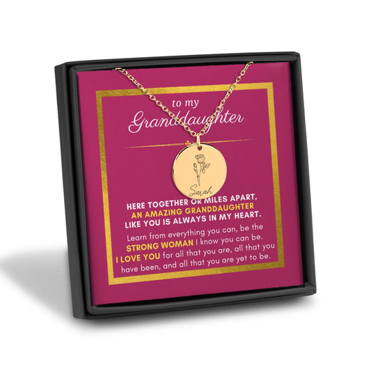 Gift For Granddaughter, Learn from Everything You Can, Name & Birth Flower Necklace