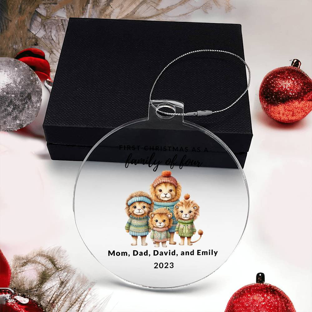 First Christmas as a Family of Four, Custom Acrylic Ornament For New Baby or Blended Family