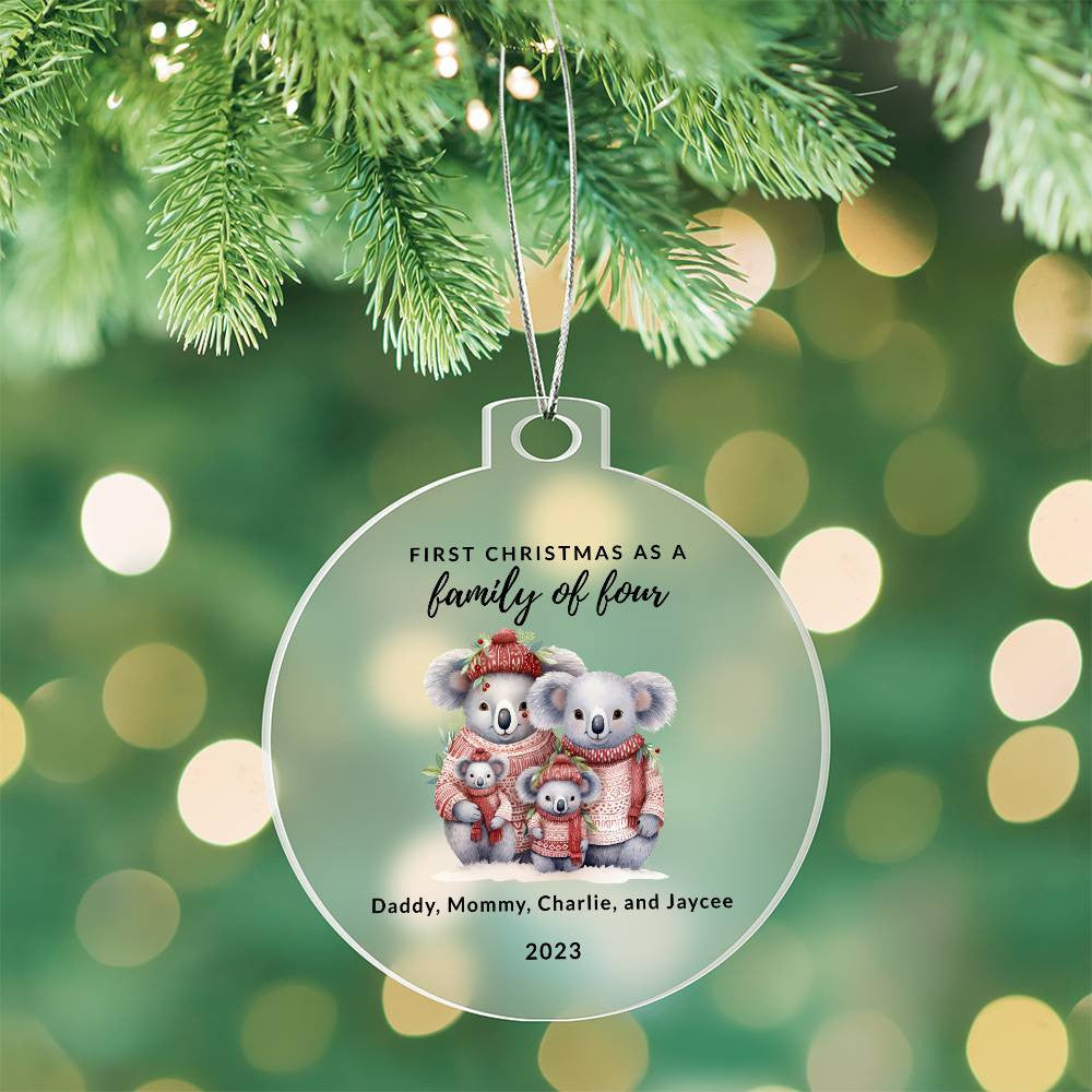 First Christmas as a Family of Four, Custom Acrylic Ornament For New Baby or Blended Family