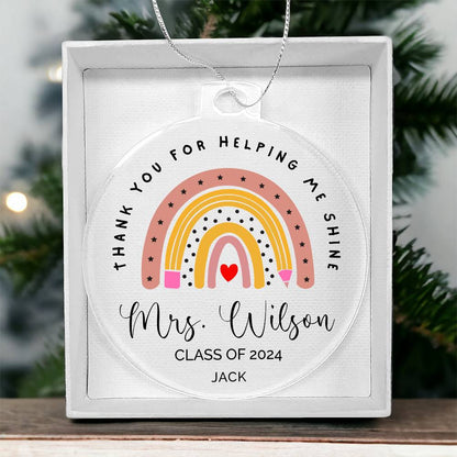 Thank You for Helping Me Shine, Teacher Appreciation Personalized Christmas Ornamen