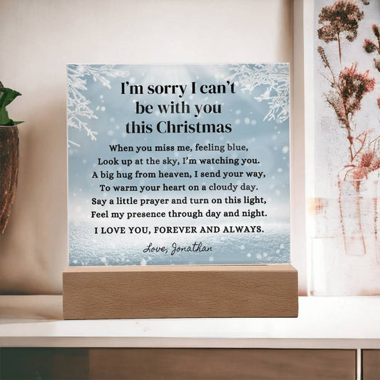 Memorial Gift, I Can't Be With You This Christmas Poem, Keepsake LED Acrylic Desktop Plaque