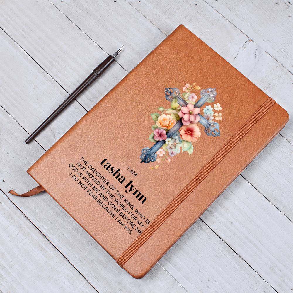 Daughter of the King, Confirmation Gift For Girls, Floral Christian Cross Leather Journal Notebook