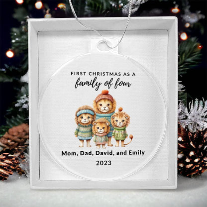 First Christmas as a Family of Four, Custom Acrylic Ornament For New Baby or Blended Family