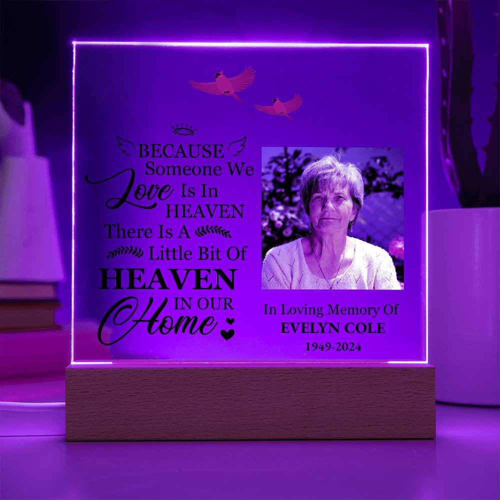 Red Cardinal Memorial Gift with Custom Photo, LED Acrylic Light Plaque Display