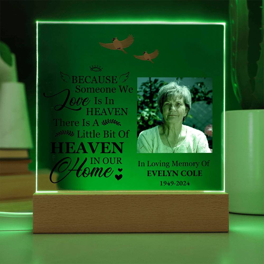 Red Cardinal Memorial Gift with Custom Photo, LED Acrylic Light Plaque Display