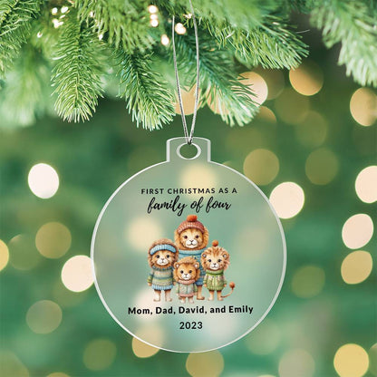 First Christmas as a Family of Four, Custom Acrylic Ornament For New Baby or Blended Family