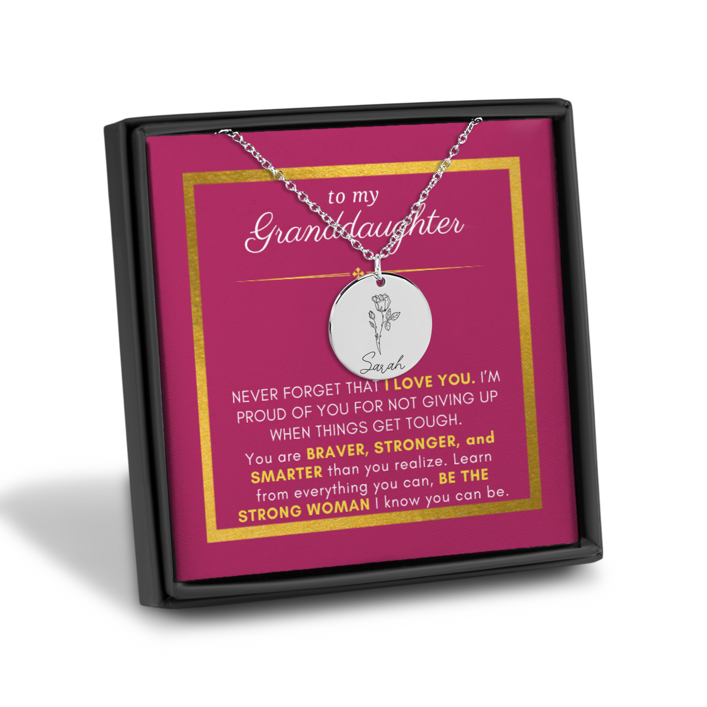 Gift For Granddaughter, Braver Stronger Smarter, Name & Birth Flower Necklace