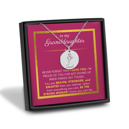 Gift For Granddaughter, Braver Stronger Smarter, Name & Birth Flower Necklace