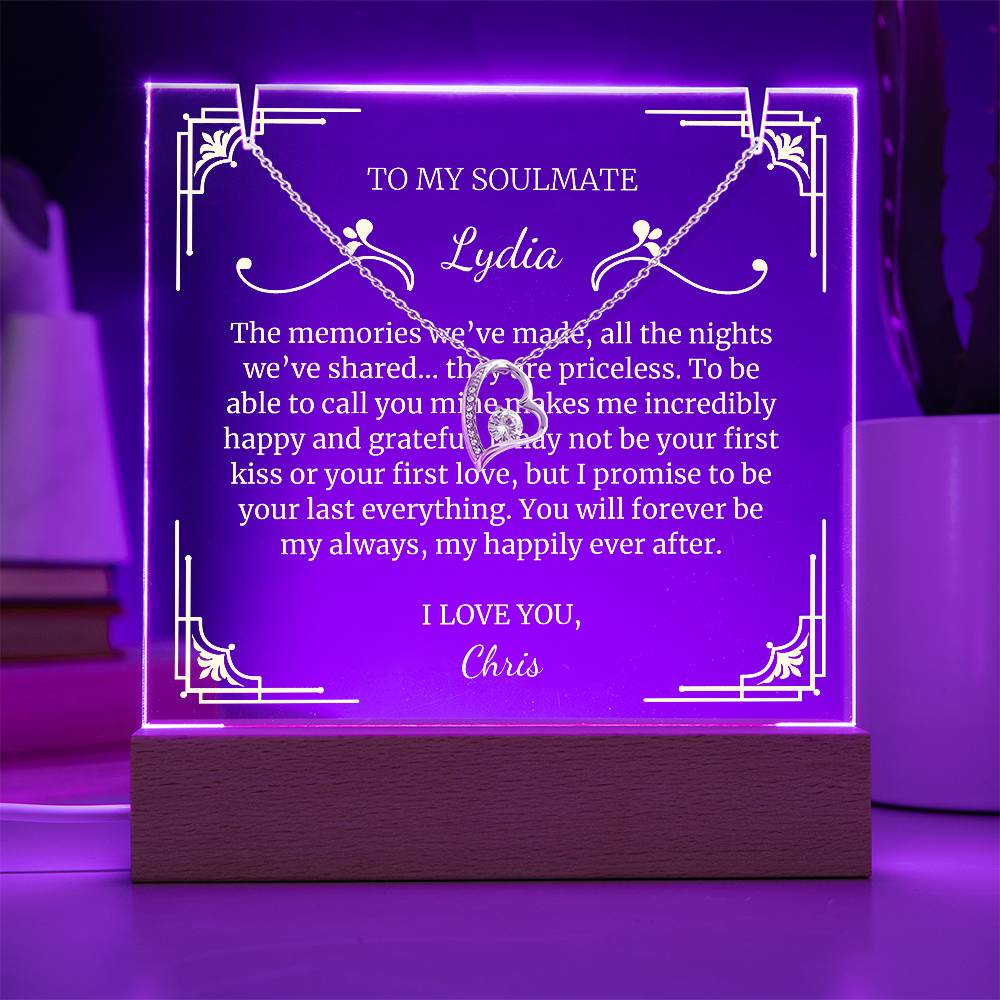 To My Soulmate Gift, Memories We've Made LED Lighted Acrylic Personalized Romantic Message with Heart Pendant Necklace