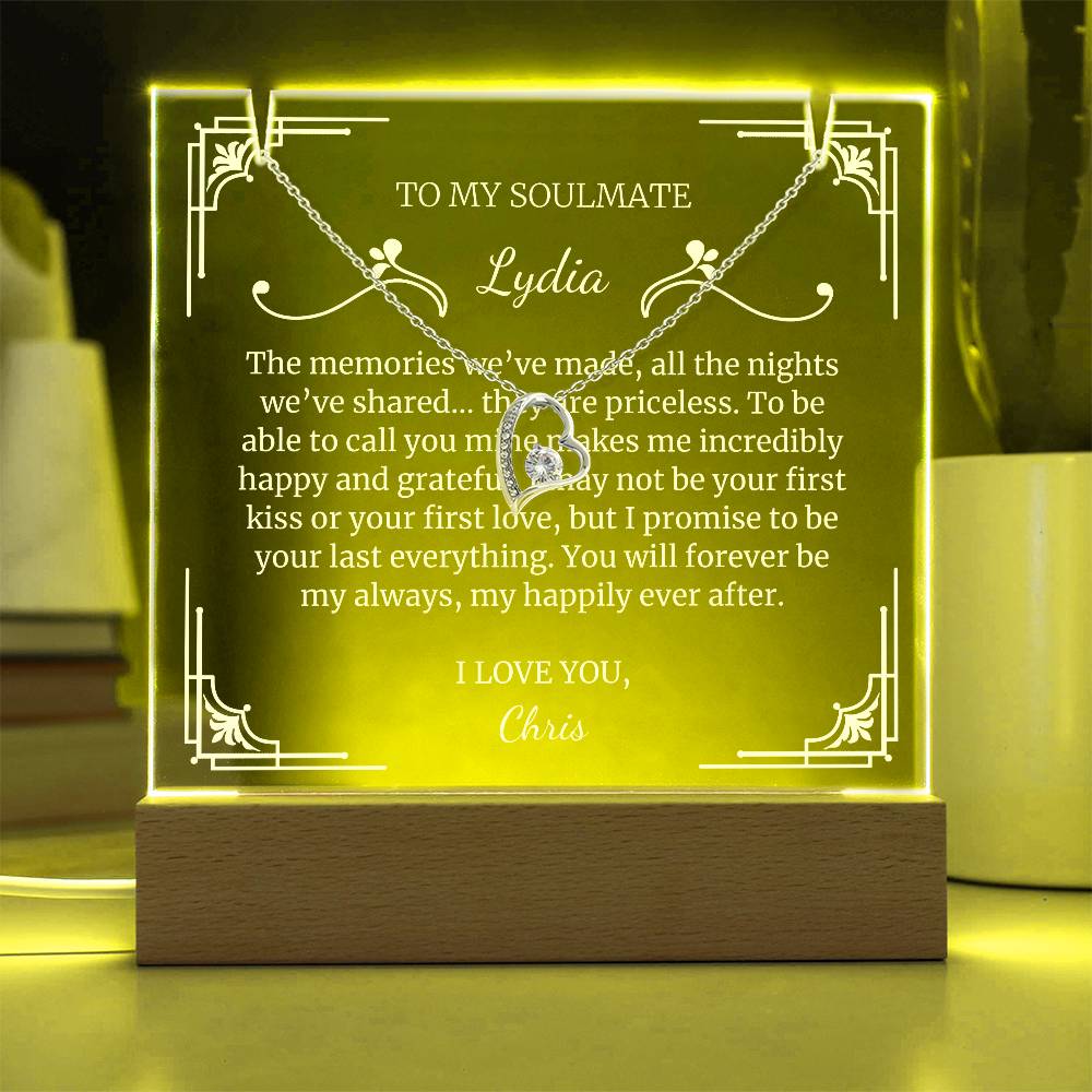 To My Soulmate Gift, Memories We've Made LED Lighted Acrylic Personalized Romantic Message with Heart Pendant Necklace