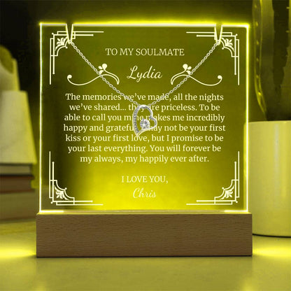 To My Soulmate Gift, Memories We've Made LED Lighted Acrylic Personalized Romantic Message with Heart Pendant Necklace