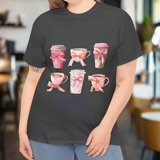 Pink Latte Coffee Drinks Coquette Bows Aesthetic Shirt