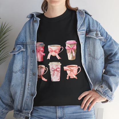 Pink Latte Coffee Drinks Coquette Bows Aesthetic Shirt