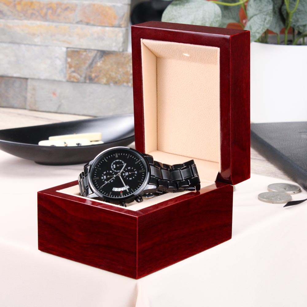 Customizable Engraved Watch, Personalized Mens Chronograph Black Watch –  KingWood Clocks Décor & More