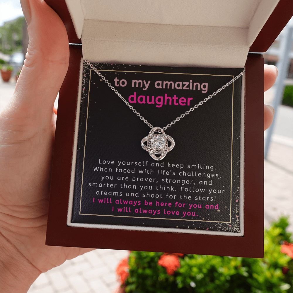 Silver Love Knot Necklace- Daughter Gifts from Mom Two Toned Box